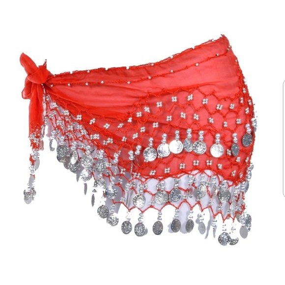 Accessories - New Red Chiffon Coin Bellydance Hip scarf belt